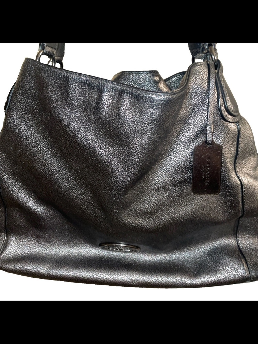 Coach Edie 31 Shoulder Bag Metallic Leather Graphite #33520